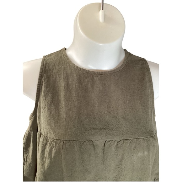 Olive Sleeveless Tiered Blouse, Stretch, Plus Size 2X - Picture 3 of 10